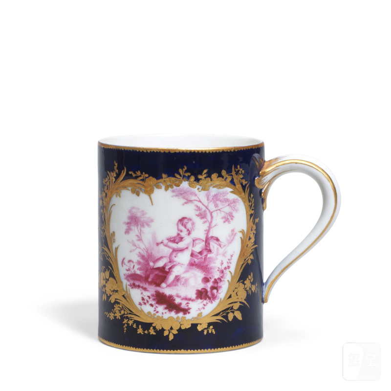 A large Vincennes blue-ground mug or tankard (pot à boire), dated 1754